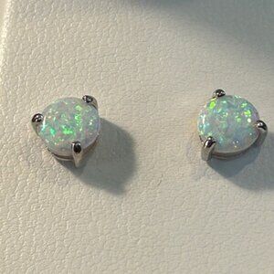 2.20 CT Round, lab created opal on sterling silver posts